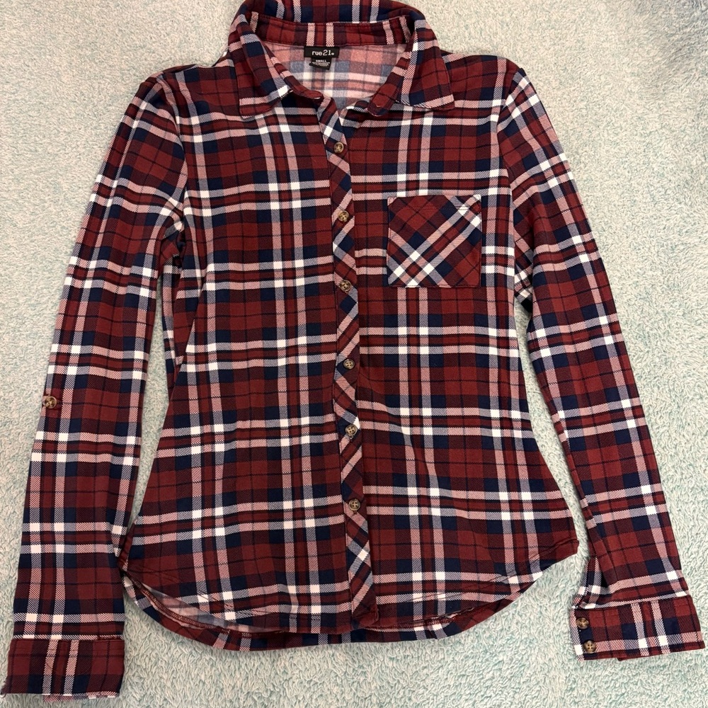 Rue 21- Plaid Flannel Women’s Button Down- Red, White & Blue